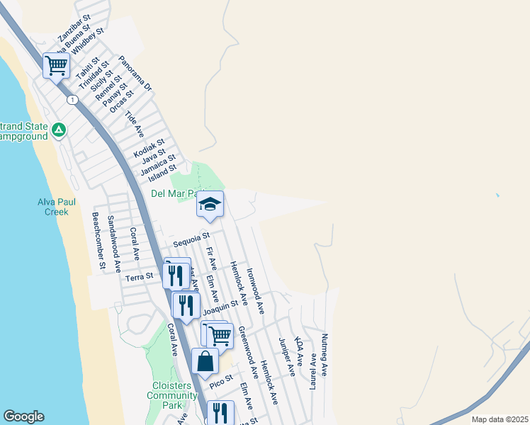 map of restaurants, bars, coffee shops, grocery stores, and more near 650 Sequoia Court in Morro Bay