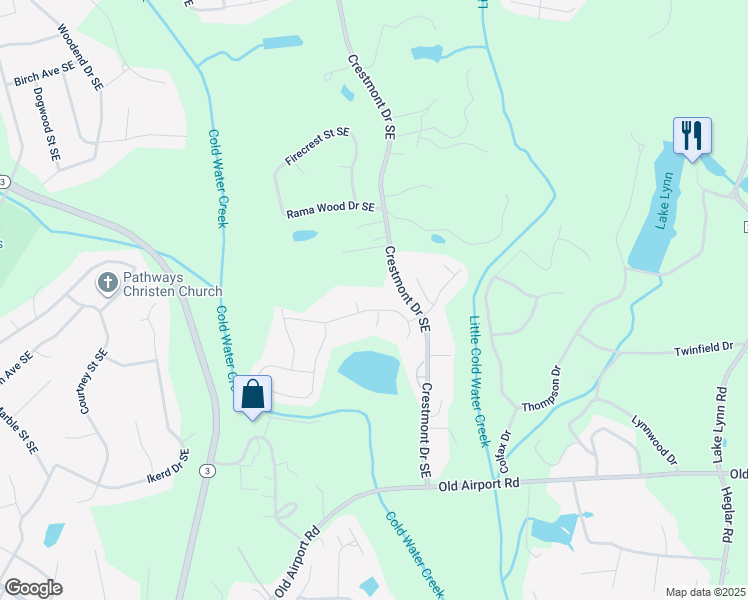 map of restaurants, bars, coffee shops, grocery stores, and more near 1140 Tangle Ridge Drive Southeast in Concord