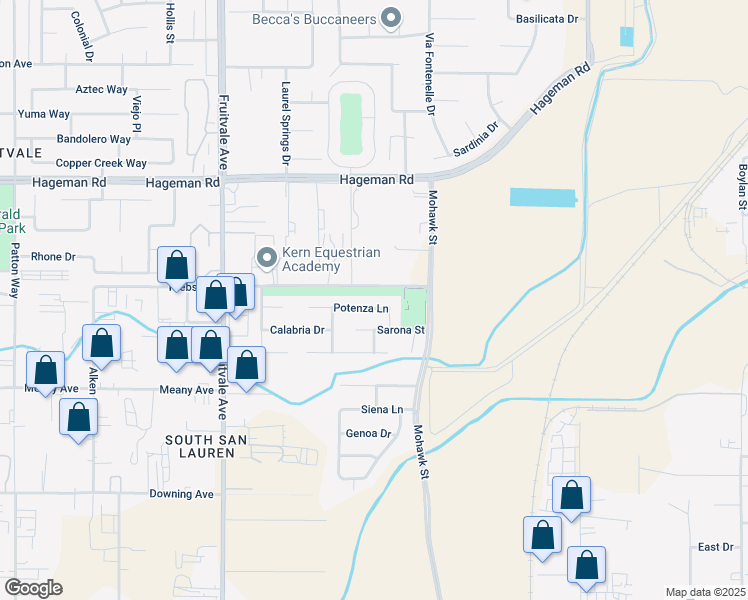 map of restaurants, bars, coffee shops, grocery stores, and more near 5919 Potenza Lane in Bakersfield