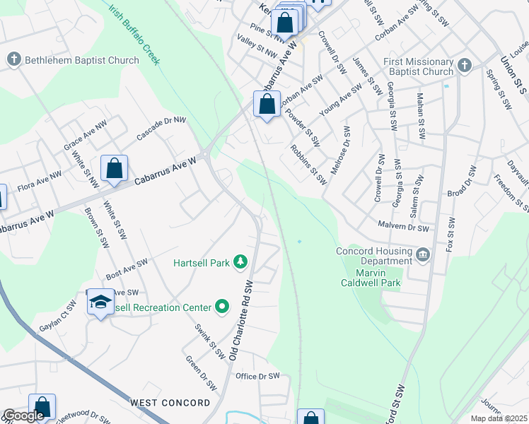 map of restaurants, bars, coffee shops, grocery stores, and more near 471 Pharr Drive Southwest in Concord