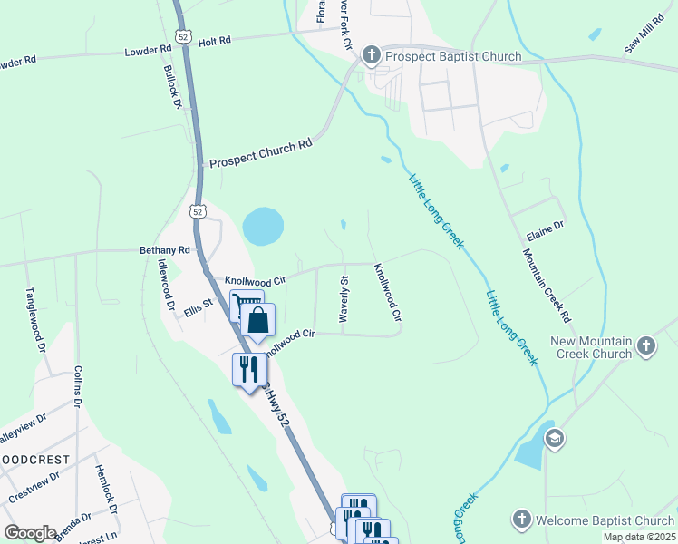 map of restaurants, bars, coffee shops, grocery stores, and more near 2233 Waverly Street in Albemarle