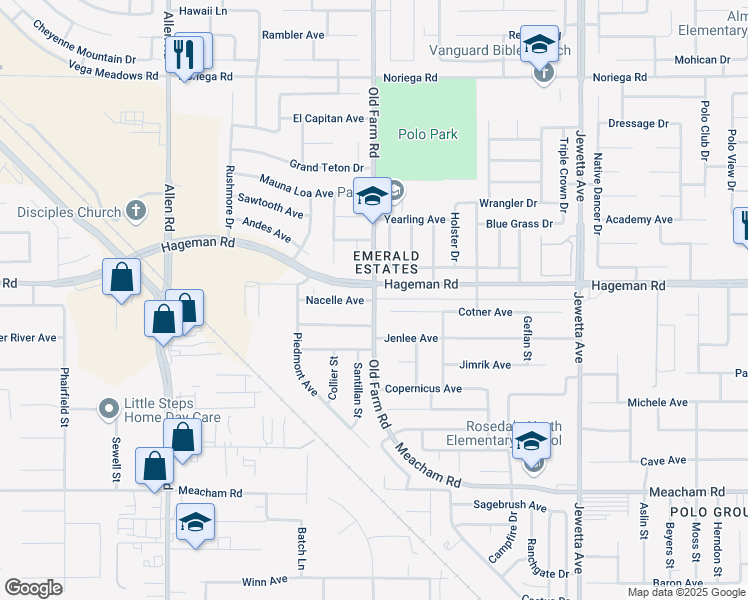 map of restaurants, bars, coffee shops, grocery stores, and more near 12007 Cotner Avenue in Bakersfield