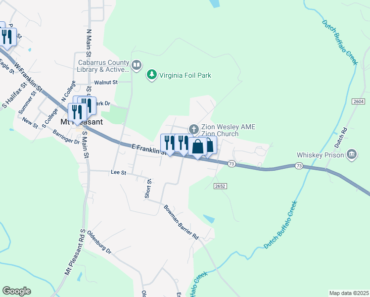 map of restaurants, bars, coffee shops, grocery stores, and more near 8929 East Franklin Street in Mount Pleasant