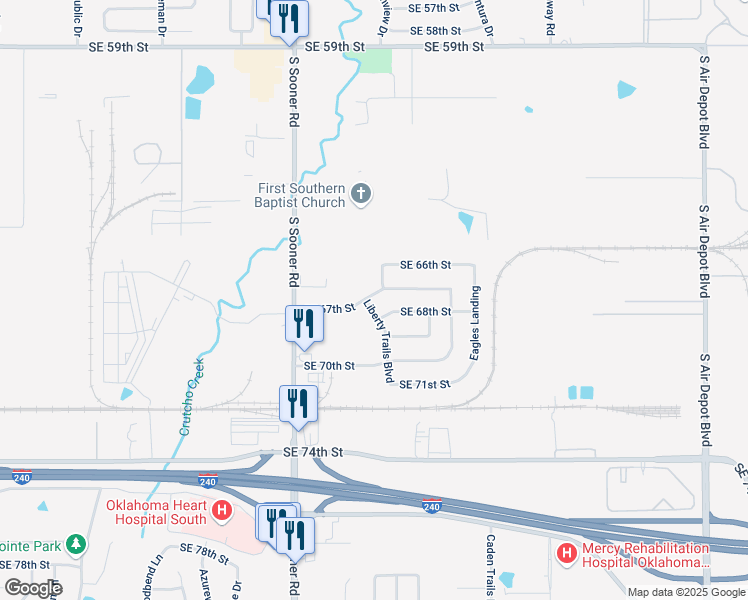 map of restaurants, bars, coffee shops, grocery stores, and more near 6800 Liberty Trails Boulevard in Oklahoma City
