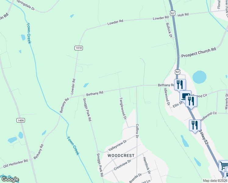 map of restaurants, bars, coffee shops, grocery stores, and more near 2415 Tanglewood Drive in Albemarle