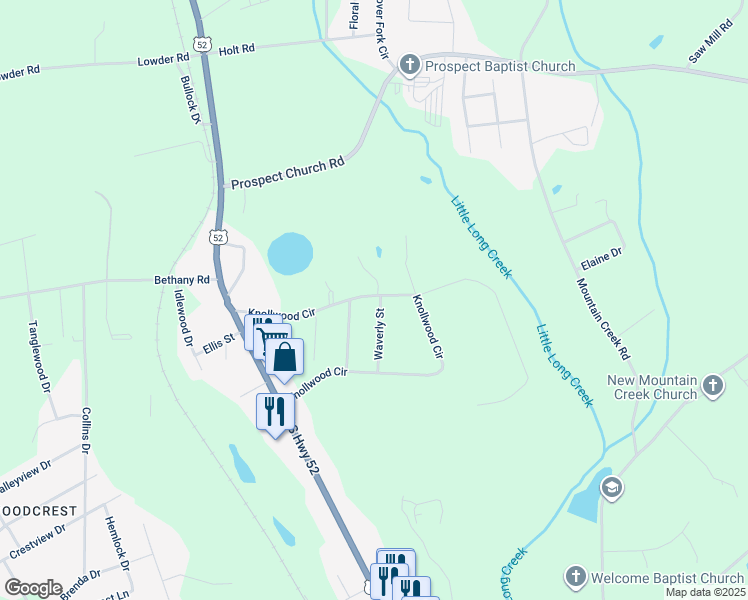 map of restaurants, bars, coffee shops, grocery stores, and more near 2233 Waverly Street in Albemarle
