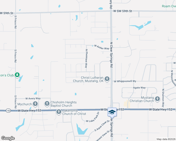 map of restaurants, bars, coffee shops, grocery stores, and more near 612 North Bighorn Way in Mustang