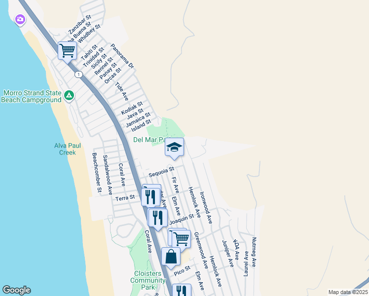 map of restaurants, bars, coffee shops, grocery stores, and more near 3020 Ironwood Avenue in Morro Bay