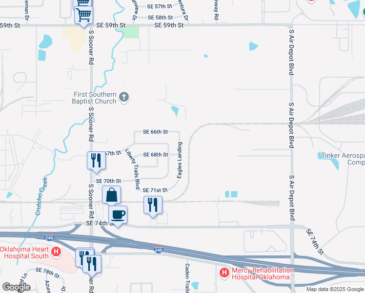 map of restaurants, bars, coffee shops, grocery stores, and more near 6804 Eagles Landing in Oklahoma City