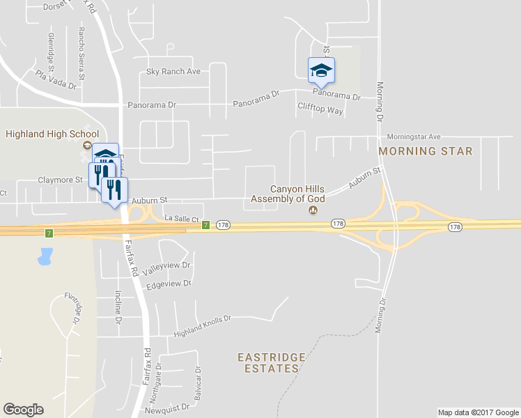 map of restaurants, bars, coffee shops, grocery stores, and more near California 178 in Bakersfield