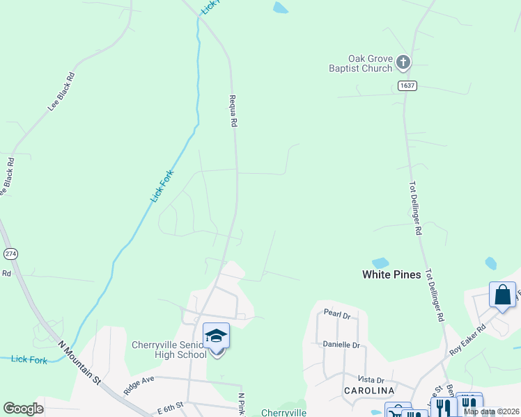 map of restaurants, bars, coffee shops, grocery stores, and more near 117 Hidden Valley in Cherryville