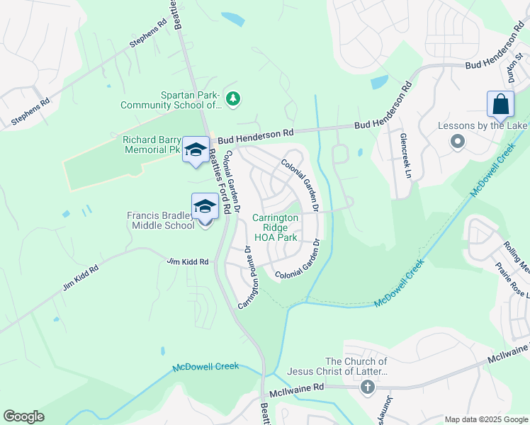 map of restaurants, bars, coffee shops, grocery stores, and more near 13954 Cypress Woods Drive in Huntersville