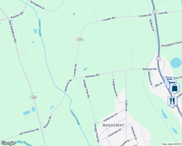 map of restaurants, bars, coffee shops, grocery stores, and more near 642 Bethany Road in Albemarle