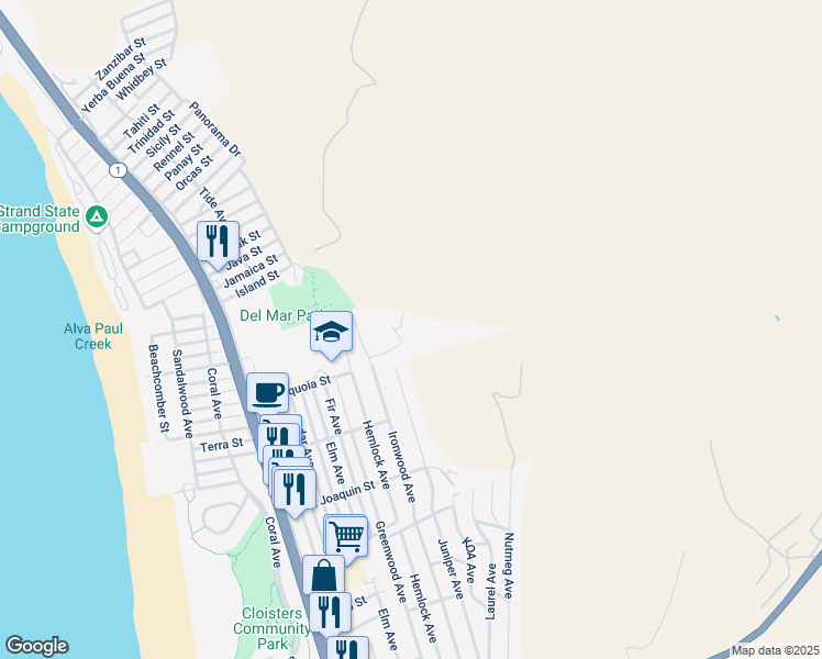map of restaurants, bars, coffee shops, grocery stores, and more near 670 Sequoia Court in Morro Bay