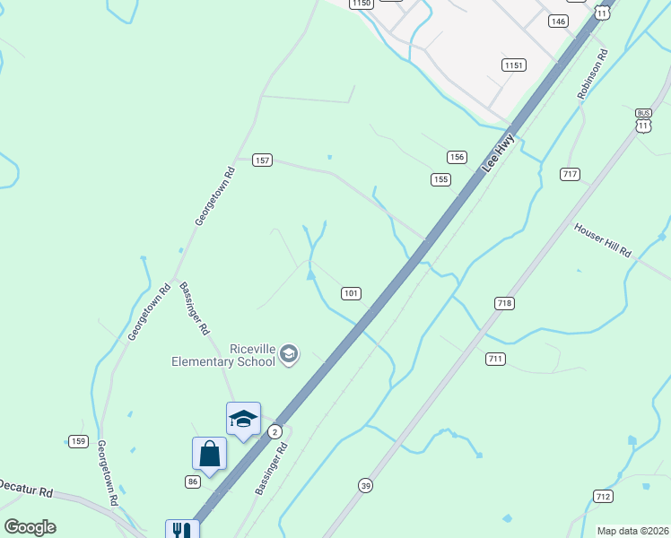map of restaurants, bars, coffee shops, grocery stores, and more near 119 County Road 101 in Riceville