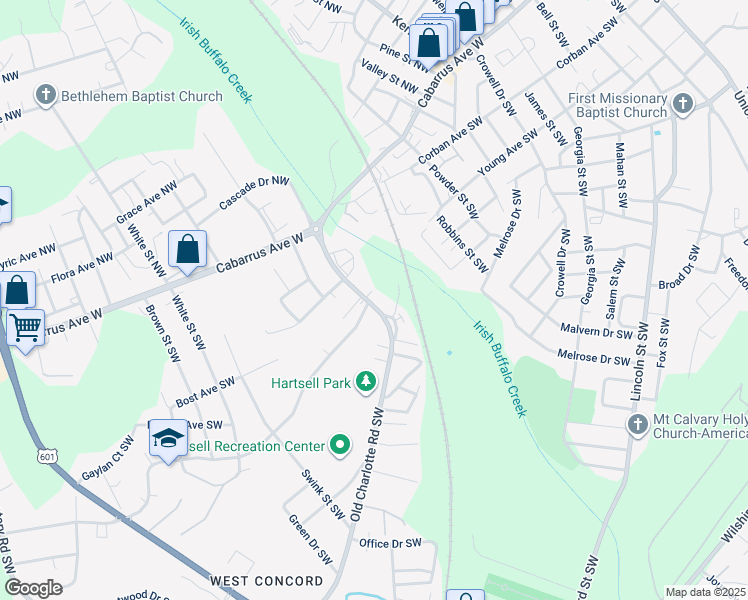 map of restaurants, bars, coffee shops, grocery stores, and more near 463 Old Charlotte Road Southwest in Concord