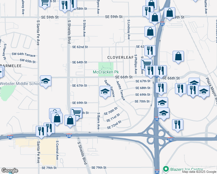 map of restaurants, bars, coffee shops, grocery stores, and more near 6705 Ashby Terrace in Oklahoma City