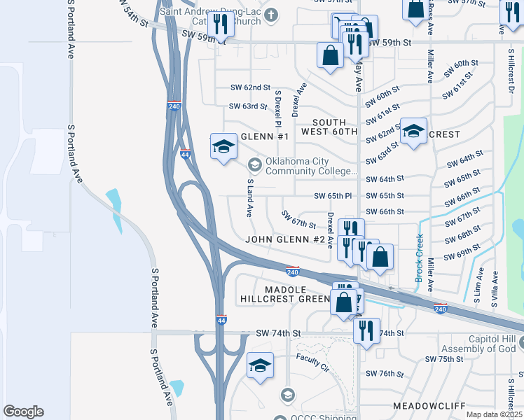 map of restaurants, bars, coffee shops, grocery stores, and more near 3137 Southwest 65th Place in Oklahoma City