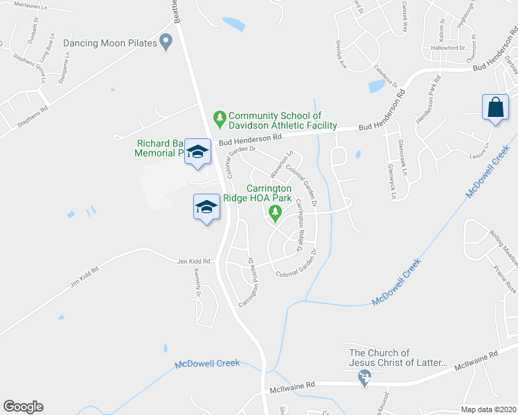 map of restaurants, bars, coffee shops, grocery stores, and more near 13245 Chelsea Ridge Lane in Huntersville