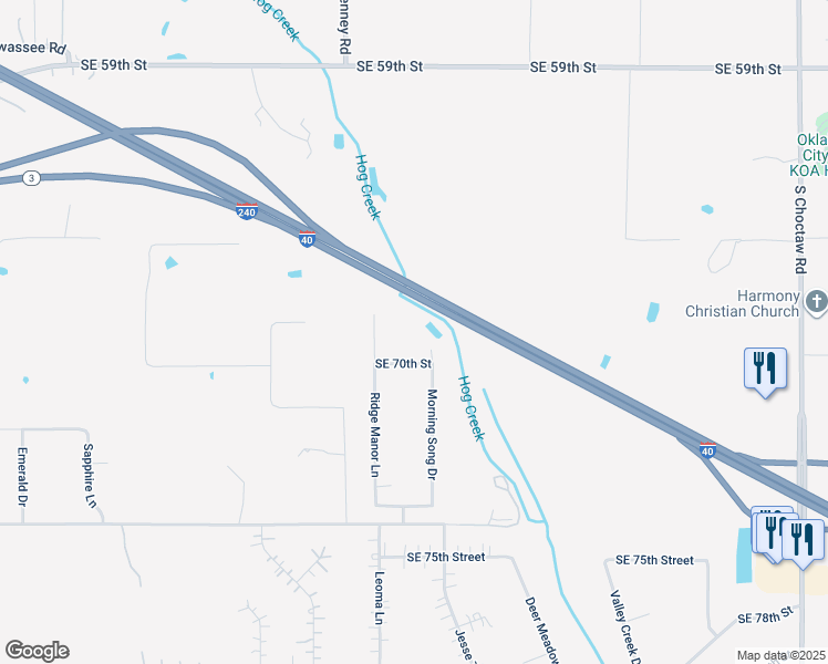 map of restaurants, bars, coffee shops, grocery stores, and more near 7013 Morning Song Drive in Oklahoma City