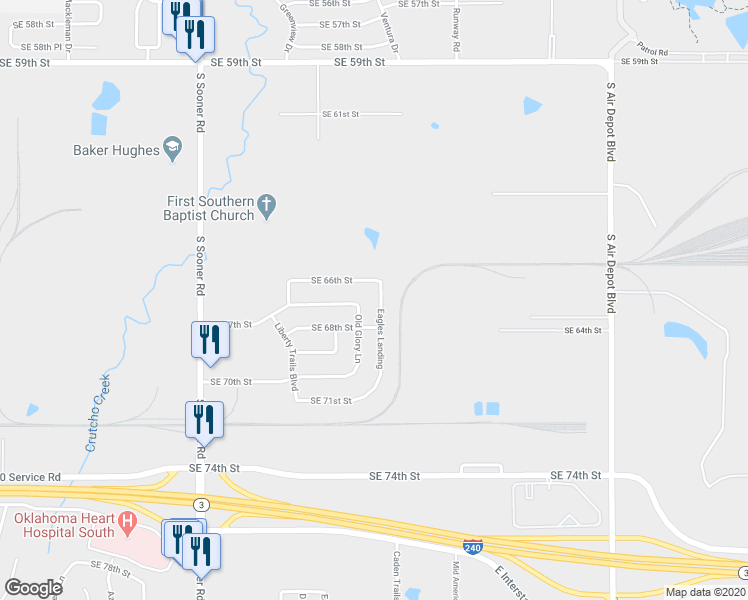 map of restaurants, bars, coffee shops, grocery stores, and more near 6717 Eagles Landing in Oklahoma City