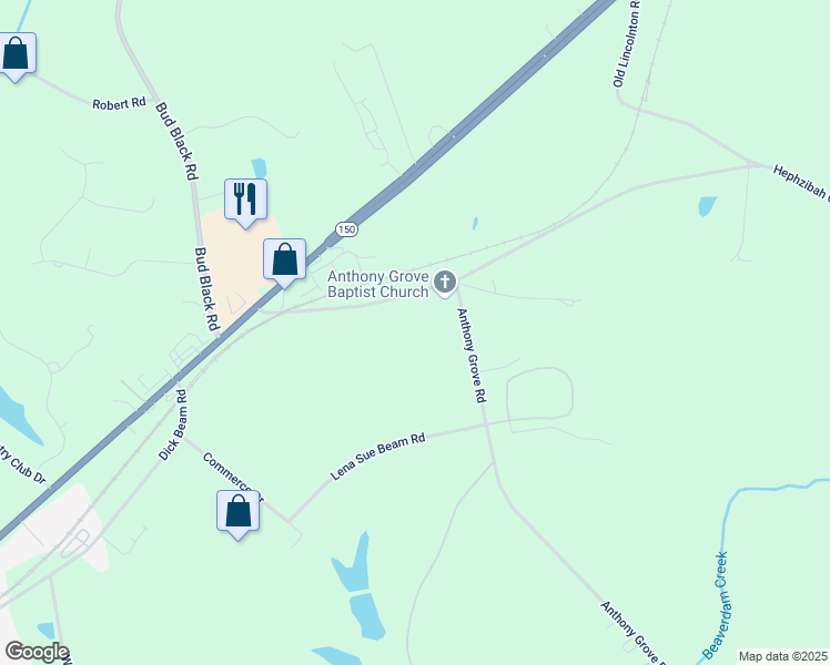 map of restaurants, bars, coffee shops, grocery stores, and more near 100 Anthony Grove Road in Crouse