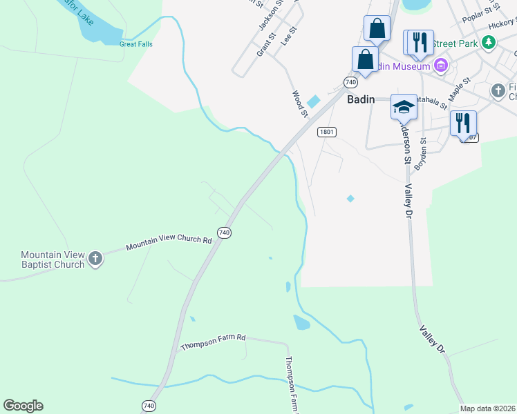 map of restaurants, bars, coffee shops, grocery stores, and more near 45625 Broadway Road in Albemarle