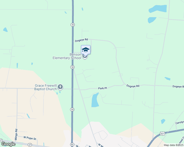 map of restaurants, bars, coffee shops, grocery stores, and more near North Carolina Avenue in Benson