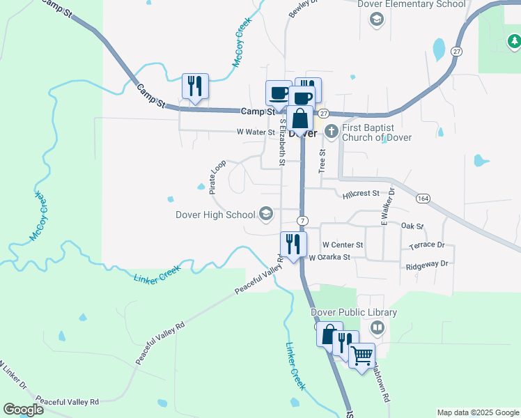 map of restaurants, bars, coffee shops, grocery stores, and more near 221 Davis Street in Dover