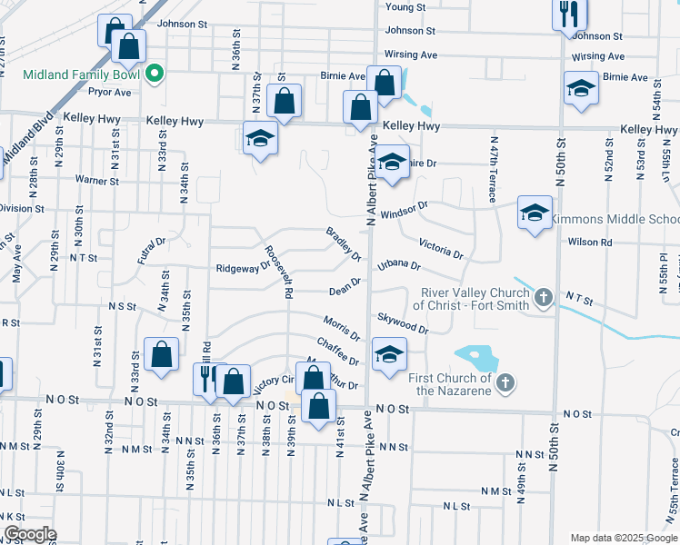 map of restaurants, bars, coffee shops, grocery stores, and more near 4016 Marshall Drive in Fort Smith