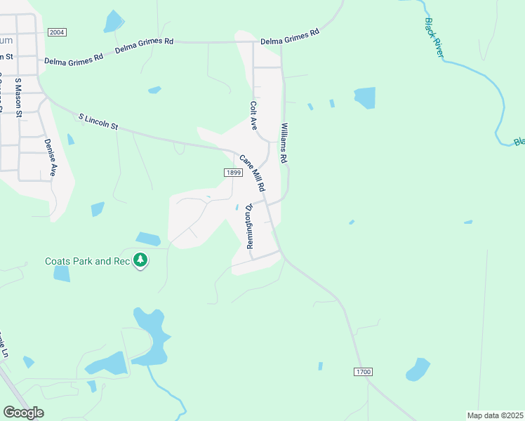 map of restaurants, bars, coffee shops, grocery stores, and more near 1560 Cane Mill Road in Coats