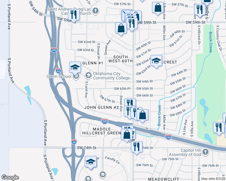 map of restaurants, bars, coffee shops, grocery stores, and more near 3020 Southwest 65th Place in Oklahoma City