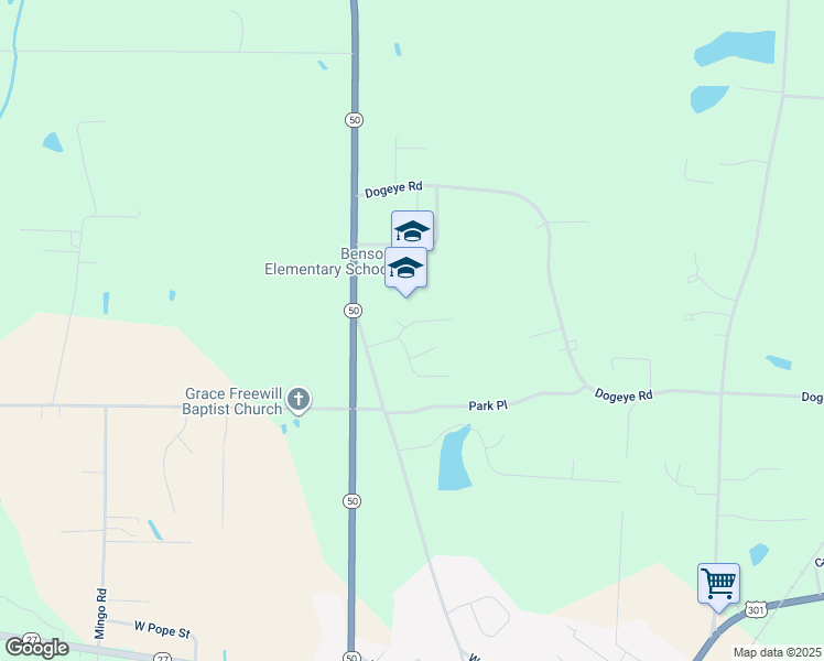 map of restaurants, bars, coffee shops, grocery stores, and more near 16 Boardwalk Avenue in Benson