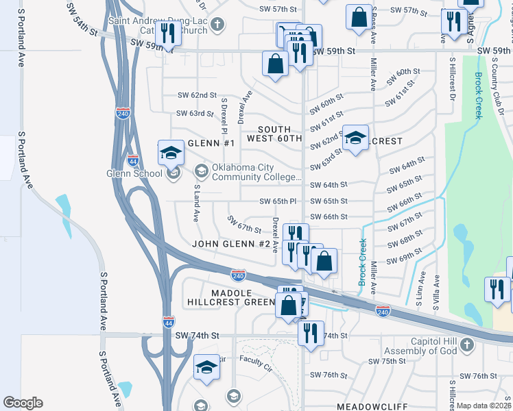 map of restaurants, bars, coffee shops, grocery stores, and more near 3032 Southwest 65th Place in Oklahoma City