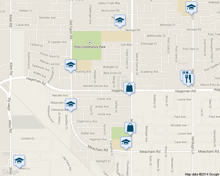 map of restaurants, bars, coffee shops, grocery stores, and more near 11519 Hannah Denise Avenue in Bakersfield