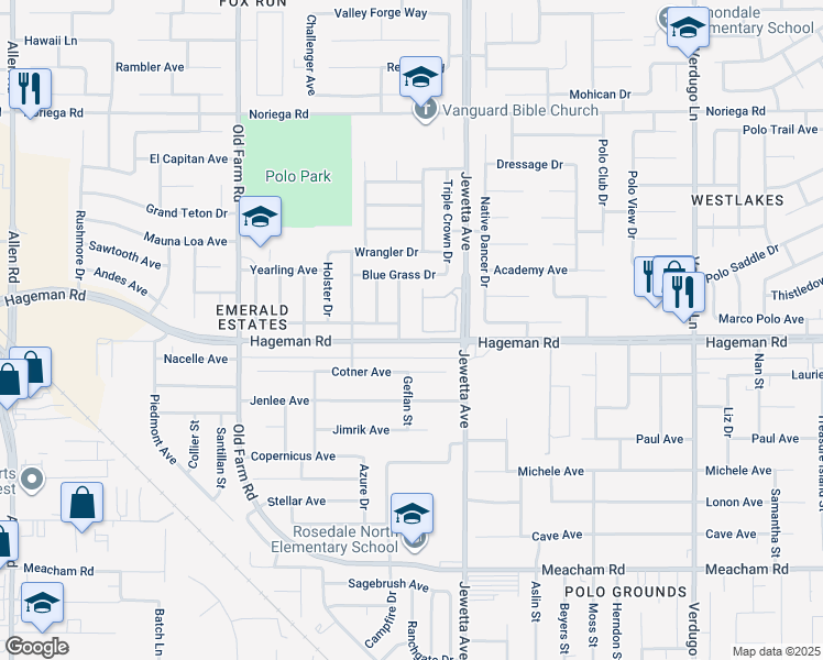map of restaurants, bars, coffee shops, grocery stores, and more near 4201 Jewetta Avenue in Bakersfield