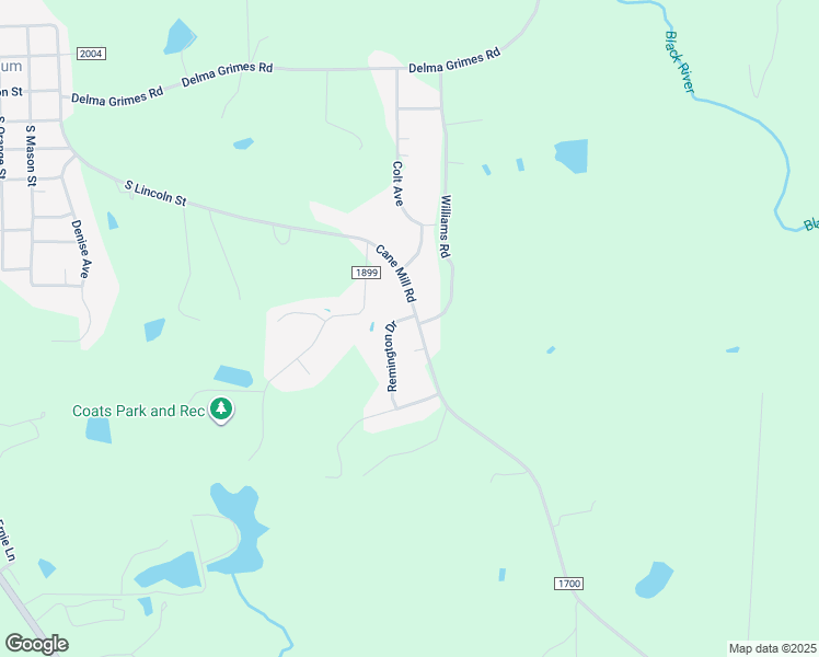 map of restaurants, bars, coffee shops, grocery stores, and more near 1560 Cane Mill Road in Coats