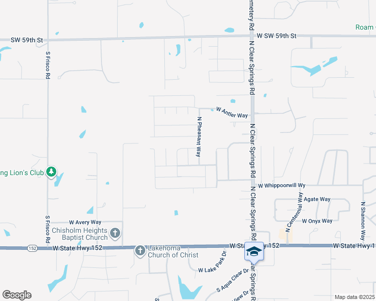 map of restaurants, bars, coffee shops, grocery stores, and more near 716 North Bobcat Way in Mustang