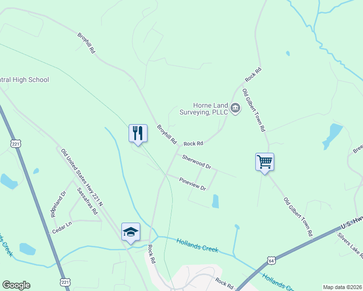 map of restaurants, bars, coffee shops, grocery stores, and more near 900 Rock Road in Rutherfordton