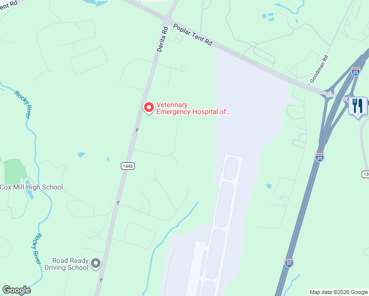 map of restaurants, bars, coffee shops, grocery stores, and more near 1105 Mistywood Lane in Concord