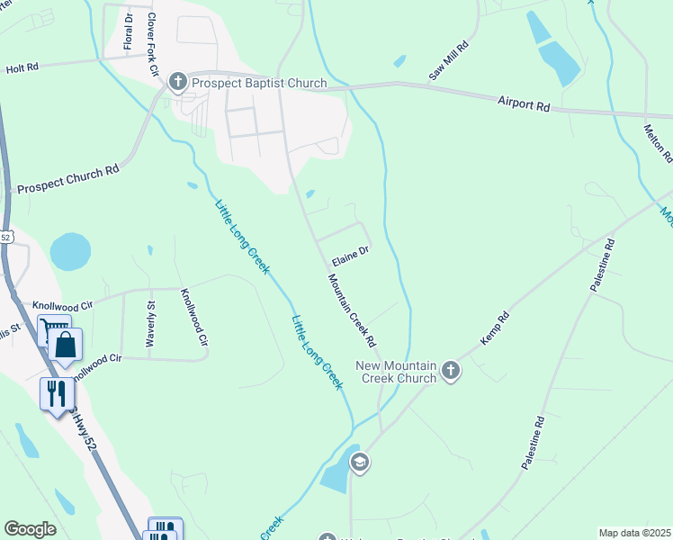 map of restaurants, bars, coffee shops, grocery stores, and more near 1614 Mountain Creek Road in Albemarle