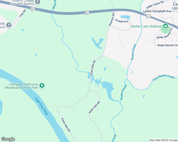 map of restaurants, bars, coffee shops, grocery stores, and more near Keith Hills Road in Buies Creek
