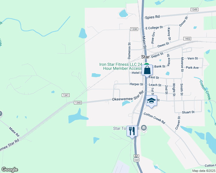 map of restaurants, bars, coffee shops, grocery stores, and more near 318 Brewer Street in Star
