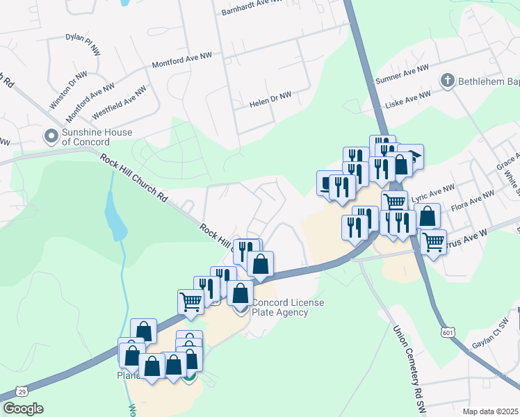 map of restaurants, bars, coffee shops, grocery stores, and more near 790 Cloister Court Northwest in Concord
