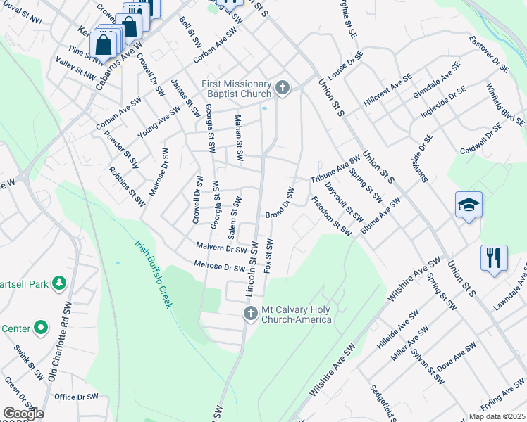 map of restaurants, bars, coffee shops, grocery stores, and more near 295 Lincoln Street Southwest in Concord