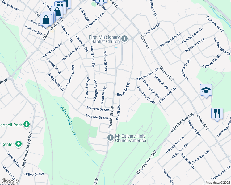 map of restaurants, bars, coffee shops, grocery stores, and more near 295 Lincoln Street Southwest in Concord