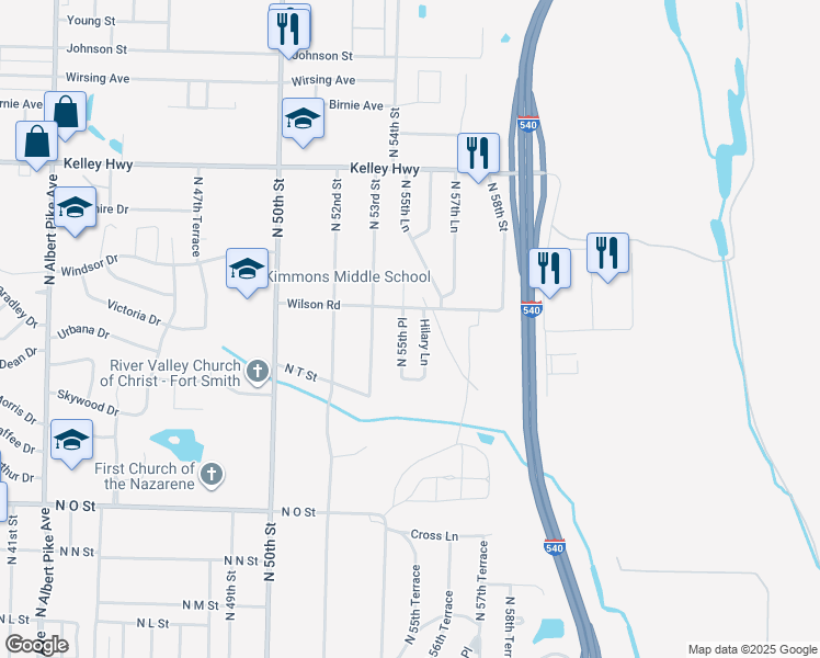 map of restaurants, bars, coffee shops, grocery stores, and more near 2008 North 55th Place in Fort Smith