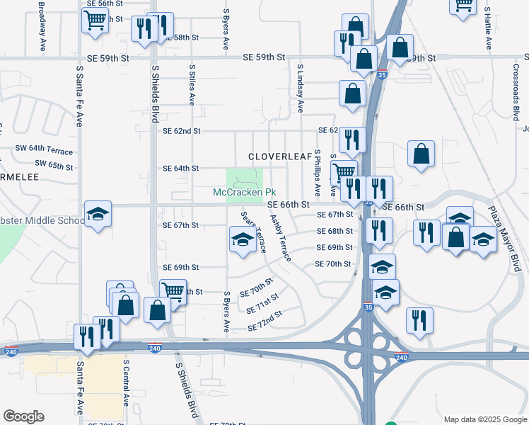 map of restaurants, bars, coffee shops, grocery stores, and more near 6705 Ashby Terrace in Oklahoma City