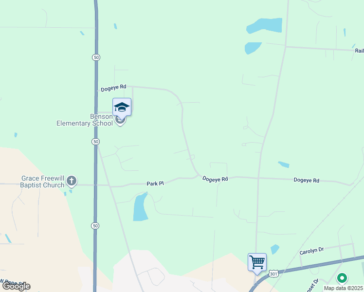 map of restaurants, bars, coffee shops, grocery stores, and more near 546 Dogeye Road in Benson