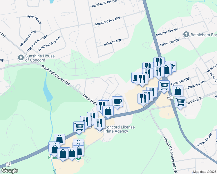 map of restaurants, bars, coffee shops, grocery stores, and more near 790 Cloister Court Northwest in Concord